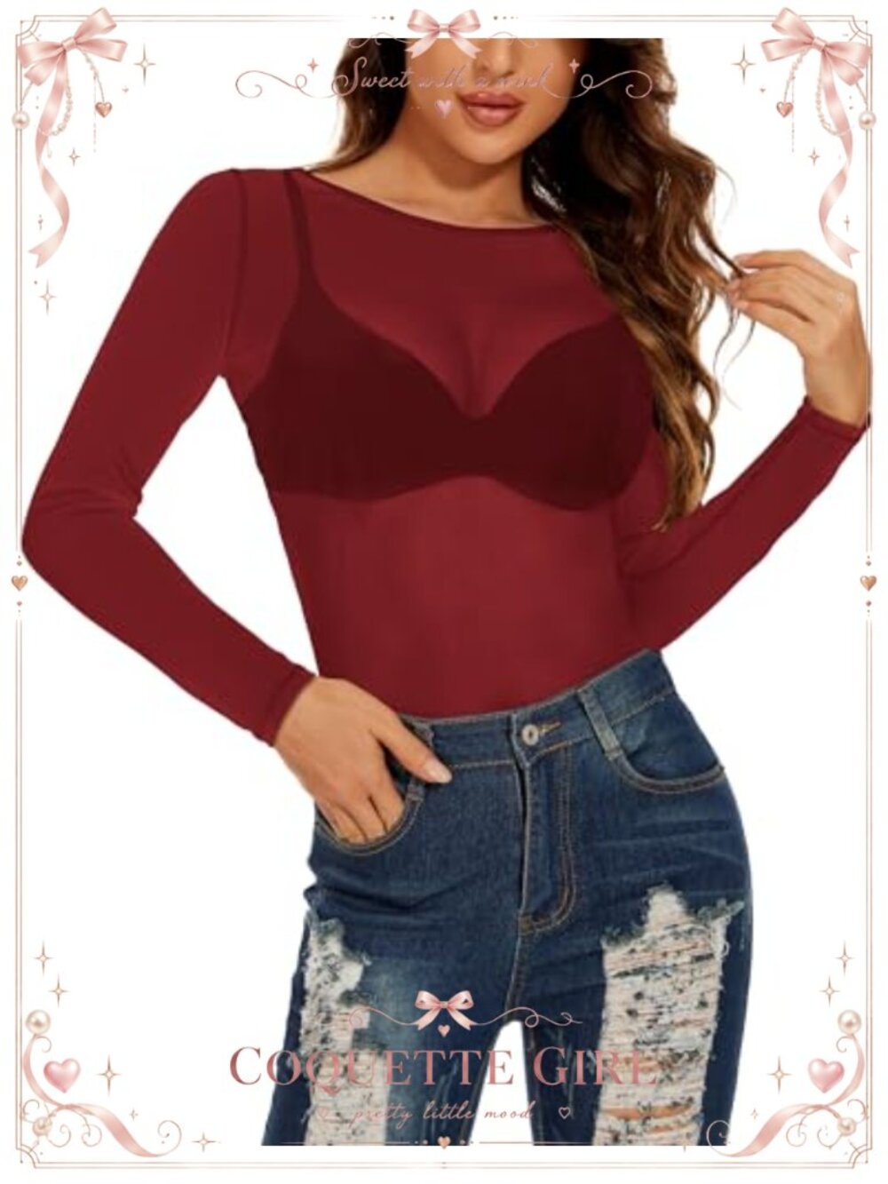 Womens Mesh Sheer Long Sleeve See Through Crop T Shirt Going Out Blouse
